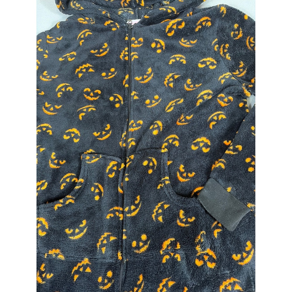 Pillow Talk Womens Halloween Pumpkin Fleece Hooded One Piece Pajamas Large 0899 - Picture 4 of 9